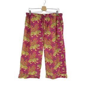 Printfresh Pink & Yellow Bagheera Print Cropped Pajama Pants - Large